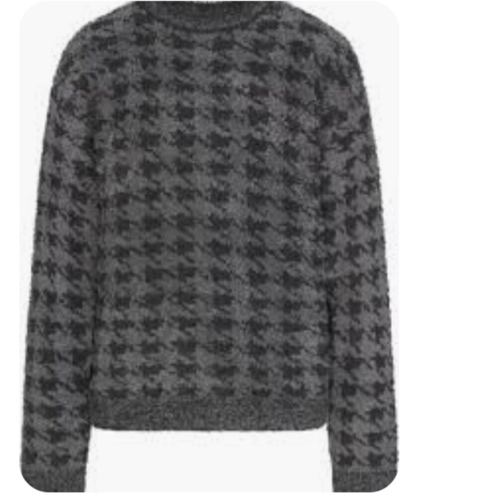 Skims Cozy Knit Unisex Pullover in Onyx Houndstooth